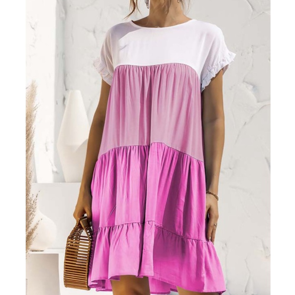 Boho spring summer ruffle trim mini dress - Picture 6 of 12